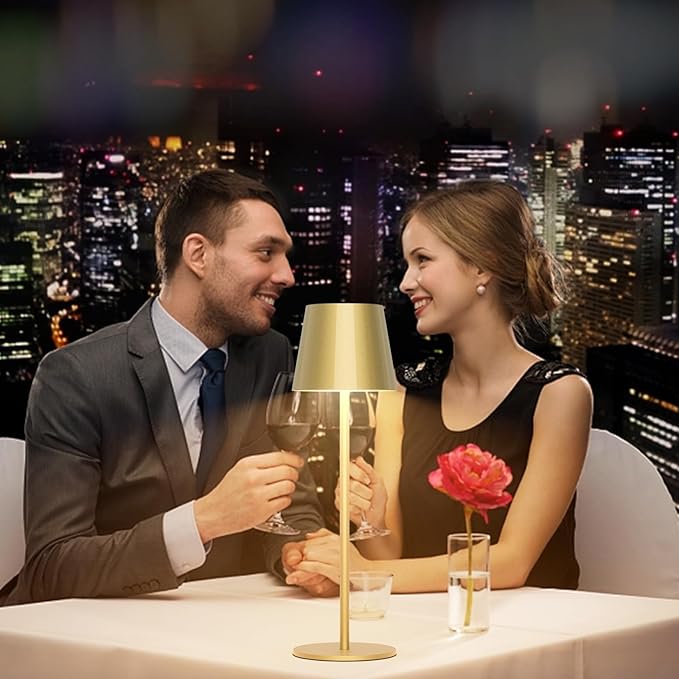 2 Pack Dimmable Table Lamp 3000k Warm White, IP54 Wireless Bottle Lamp for Indoor and Outdoor, 5000 mAh Rechargeable Table Lamp for Family, Restaurant & Bar(Gold) - LeafyLoom