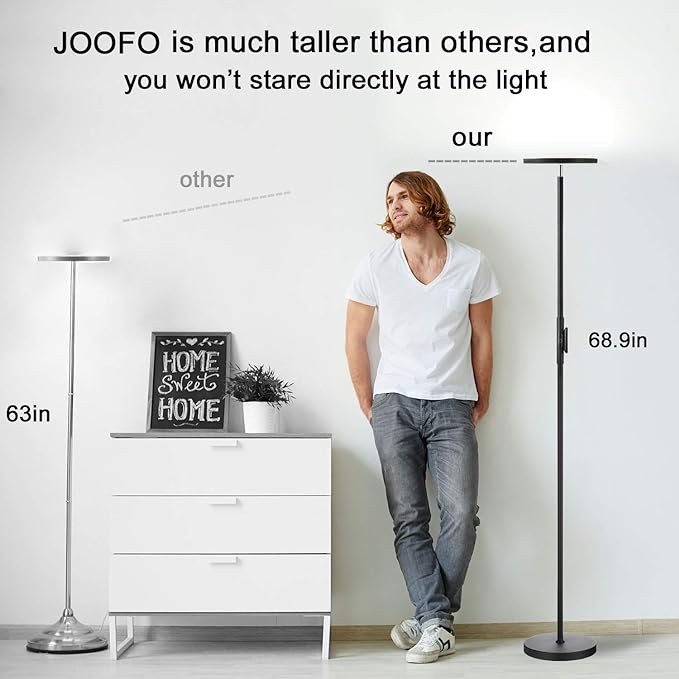 Dimunt and JOOFO LED Floor Lamps Bundle - 27W/2000LM Main Light with 7W/350LM Reading Lamp and 30W/2400LM 3 Color Temperature Torchiere Pole Light - LeafyLoom