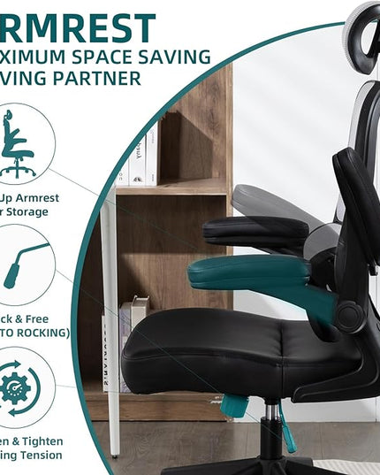 Home Office Chair High Back Computer Desk Chair Ergonomic Task Chair Executive Chair with Lumbar Support Recliner Chair with Adjustable Headrest,Flip-up Armrests (Gray with Nylon Base) - LeafyLoom