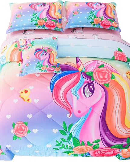 ADASMILE A & S Unicorn Comforter Set Twin with Sheets 6 Pieces Floral Pink Unicorn Bedding Set for Girls Kids Unicorn Sheets Soft Bed-in-a-Bag Comforter Reversible Bed Comforter Set for Home Decor - LeafyLoom