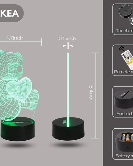 Night Light 3D lamp 7 Colors Changing Nightlight with Smart Touch & Remote Control 3D Night Light for Kids or as Gifts for Women Kids Girls Boys (Teddy Bear) - LeafyLoom
