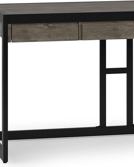 SIMPLIHOME Erina SOLID WOOD and Metal Modern Industrial 60 inch Wide Home Office Desk, Writing Table, Workstation, Study Table Furniture in Farmhouse Grey with 2 Drawers - LeafyLoom