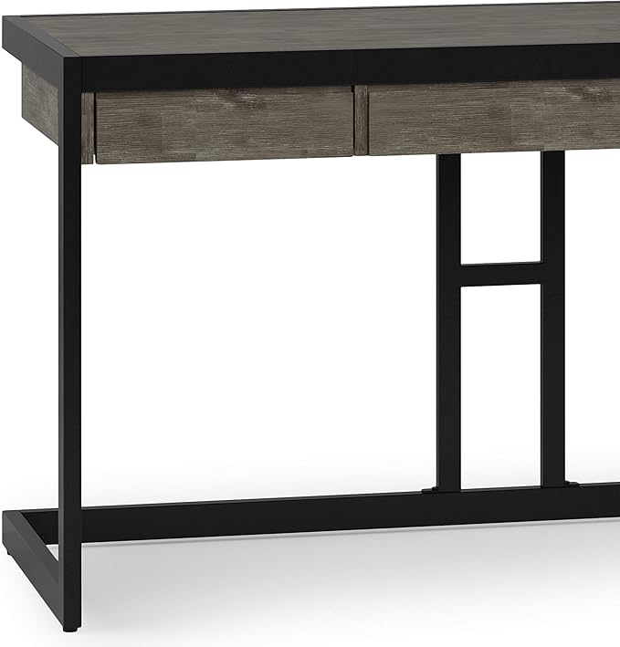 SIMPLIHOME Erina SOLID WOOD and Metal Modern Industrial 60 inch Wide Home Office Desk, Writing Table, Workstation, Study Table Furniture in Farmhouse Grey with 2 Drawers - LeafyLoom