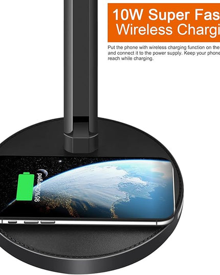 AFROG 8 in1 Multifunctional LED Desk Lamp with 10W Fast Wireless Charger,USB Charging Port, Night Light, 1200Lux Super Bright, 3 Lighting Mode, 5 Brightness,30/60 Min Timer, 12W Office Table Lamp - LeafyLoom