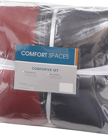 Comfort Spaces Casual Comforter Set Sporty Design, Vibrant Color, Active Lifestyle Boys Bedroom Décor, All Season Soft Microfiber Bedding Set, Decorative Pillow, Sham Black/Red Twin/Twin XL 3 Piece - LeafyLoom