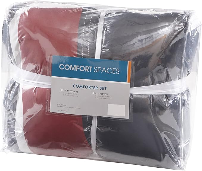 Comfort Spaces Casual Comforter Set Sporty Design, Vibrant Color, Active Lifestyle Boys Bedroom Décor, All Season Soft Microfiber Bedding Set, Decorative Pillow, Sham Black/Red Twin/Twin XL 3 Piece - LeafyLoom