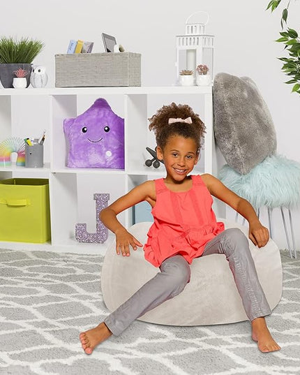 Posh Creations Bean Bag Chair for Kids, Teens, and Adults Includes Removable and Machine Washable Cover, Soft Faux Rabbit Fur - Cream, 27in - Medium - LeafyLoom
