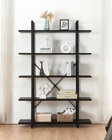 HOMISSUE Bookshelf,5-Tier Bookshelf Industrial Bookcase and Bookshelves,Rustic Storage Rack with Open Shelves for Living Room Bedroom and Kitchen - LeafyLoom