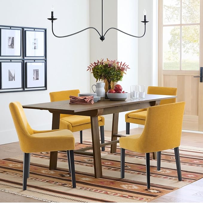 COLAMY Modern Dining Chairs Set of 4, Upholstered Corduroy Accent Side Leisure Chairs with Mid Back and Wood Legs for Living Room/Dining Room-Yellow - LeafyLoom