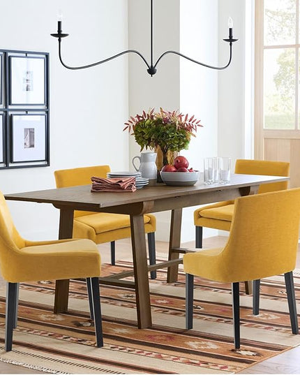 COLAMY Modern Dining Chairs Set of 2, Upholstered Corduroy Accent Side Leisure Chairs with Mid Back and Wood Legs for Living Room/Dining Room-Yellow - LeafyLoom