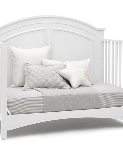 Delta Children Perry 6-in-1 Convertible Crib - Greenguard Gold Certified, Bianca White + Simmons Kids Radiant Sky Dual Sided Baby Crib Mattress and Toddler Mattress (Bundle) - LeafyLoom