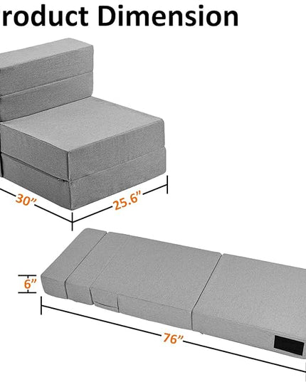 Single Size Folding Sofa Bed - Convertible Floor Sofa with Two Large Pockets - Foldable Memory Foam Sleeper for Guest Sleepovers/Game Rooms/Family Gatherings/Lofts(Light Grey) - LeafyLoom