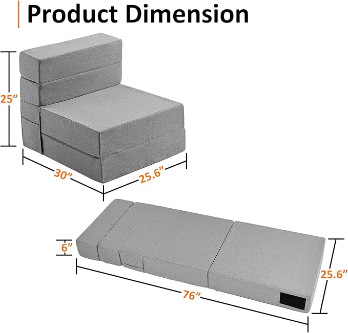 Single Size Folding Sofa Bed - Convertible Floor Sofa with Two Large Pockets - Foldable Memory Foam Sleeper for Guest Sleepovers/Game Rooms/Family Gatherings/Lofts(Light Grey) - LeafyLoom
