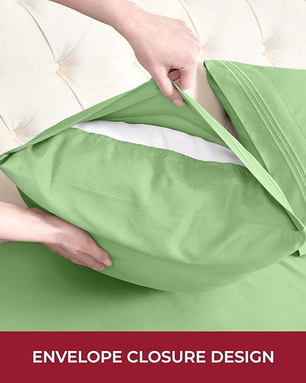 Mellanni RV Short Queen Sheets - 4 PC Iconic Collection Bedding Sheets & Pillowcases - Hotel Luxury, Extra Soft, Cooling Bed Sheets - Deep Pocket up to 10 inch (RV/Short Queen, Pistachio) - LeafyLoom