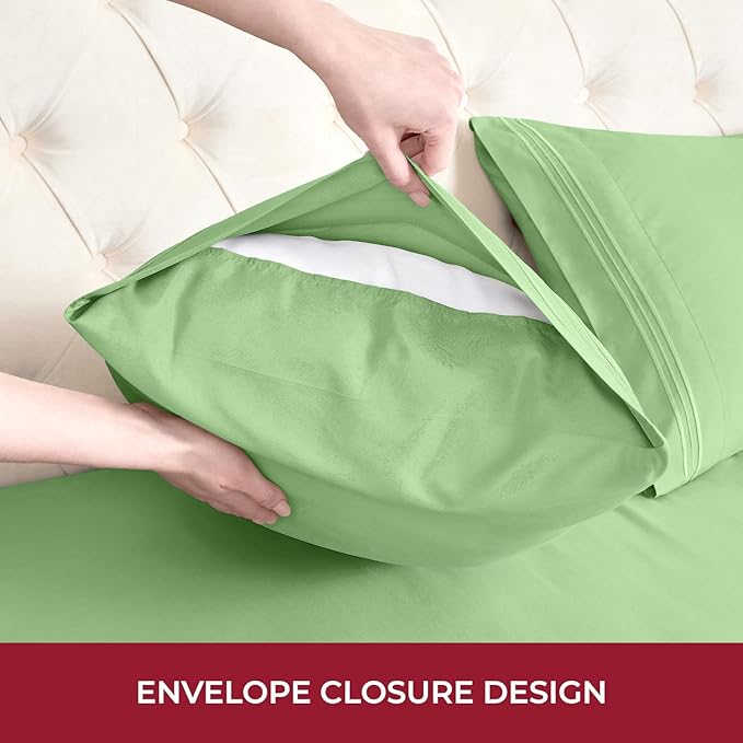 Mellanni RV Short Queen Sheets - 4 PC Iconic Collection Bedding Sheets & Pillowcases - Hotel Luxury, Extra Soft, Cooling Bed Sheets - Deep Pocket up to 10 inch (RV/Short Queen, Pistachio) - LeafyLoom