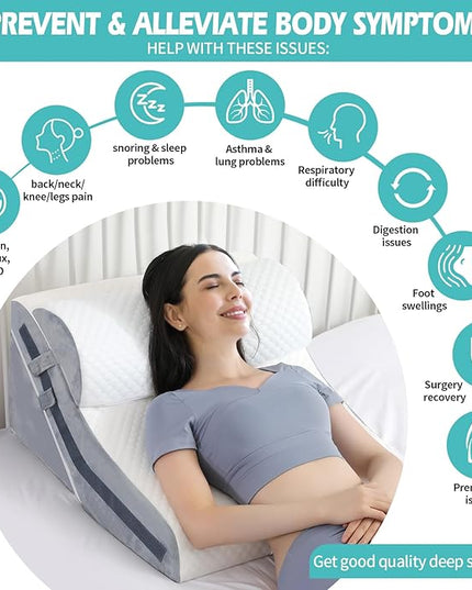 Wedge Pillow for Sleeping, Orthopedic Bed Wedge Pillow Set, 15-in-1 Adjustable Memory Foam Wedge Pillow Post Surgery, 9 &16 & 20 inches Height 3-in-1 Incline Pillows Wedges for Back Pain/Acid Reflux - LeafyLoom