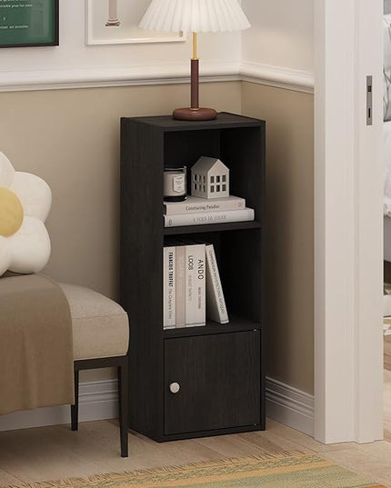 Furinno Luder Shelf Bookcase with 1 Door Storage Cabinet, Blackwood - LeafyLoom