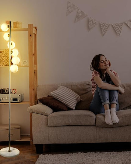 6 Globe Floor Lamp, Using Medieval Modern Floor Lamps, Including Frosted Glass lampshades and Modern Gold Floor Lamps with Light Bulbs, Living Room, Bedroom, and Office Decorations - LeafyLoom