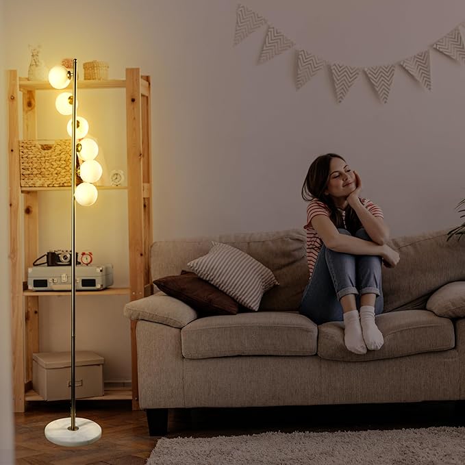 6 Globe Floor Lamp, Using Medieval Modern Floor Lamps, Including Frosted Glass lampshades and Modern Gold Floor Lamps with Light Bulbs, Living Room, Bedroom, and Office Decorations - LeafyLoom