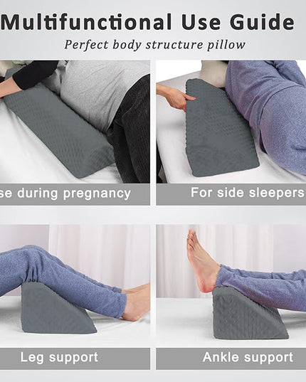 Wedge Pillow for Side Sleeping, Body Positioning Foam Wedge Pillow, Side Wedge Pillow for Sleeping Non-Slip Back Positioning Pillow for Bed Sore Wedge (Dark Gray) - LeafyLoom