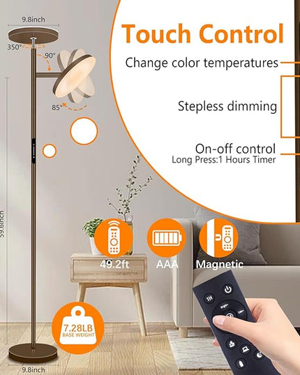 LED Floor Lamp,69" Tall Lamp with Remote & Touch Control,Dimmable Brightness Color Temperature Standing Lamp for Living Room Bedroom Classroom Office,Brown - LeafyLoom