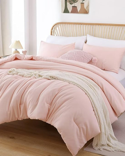 ROSGONIA Blush Comforter Set Queen, 3pcs (1 Boho Pink Comforter & 2 Pillowcases) All Season Soft Bedding Lightweight Bedspread Blanket Quilt - LeafyLoom