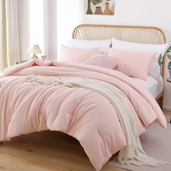 ROSGONIA King Size Comforter Set Blush, 3pcs (1 Boho Grey Comforter & 2 Pillowcases) All Season Bedding Soft Lightweight Bedspread Blanket Quilt - LeafyLoom