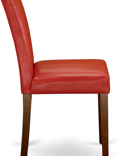 East West Furniture ANAB3-MAH-72 3 Piece Dinette Set for Small Spaces Contains a Round Kitchen Table with Pedestal and 2 Firebrick Red Faux Leather Parsons Chairs, 36x36 Inch - LeafyLoom