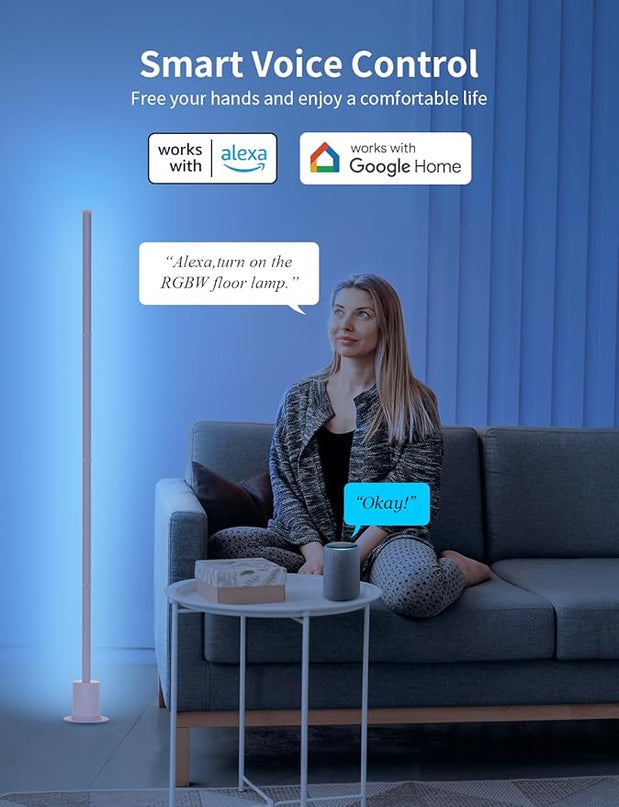 Smart Corner Floor Lamp - LED Floor Lamp with Alexa and App Control, 16 Million DIY Colors, Music Sync, DIY Color Modes,Timer Setting, Suitable for Living Room and Bedroom - LeafyLoom