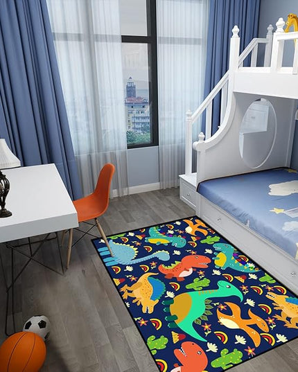 Dinosaur Carpet for Boys Room Dinosaurs Area Rugs Cute Dinosaur Cartoon Carpet Kids Rug Boys Room Rug for Kids Playroom Classroom and Livingroom,Blue 2'5''×4' - LeafyLoom