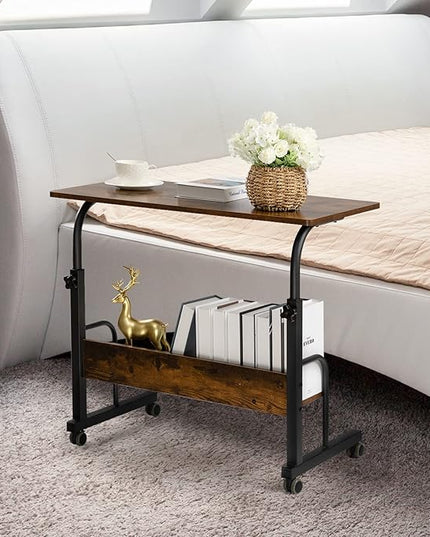 SIDUCAL Portable Laptop Desk, Mobile Laptop Cart Adjustable Height, Rolling Laptop Stand for Desk, Rolling Computer Cart with Wheels, Couch Desk Bed Desk for Laptop and Writing, 31.5'' Rustic Brown - LeafyLoom