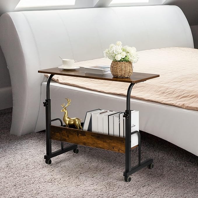 SIDUCAL Portable Laptop Desk, Mobile Laptop Cart Adjustable Height, Rolling Laptop Stand for Desk, Rolling Computer Cart with Wheels, Couch Desk Bed Desk for Laptop and Writing, 31.5'' Rustic Brown - LeafyLoom