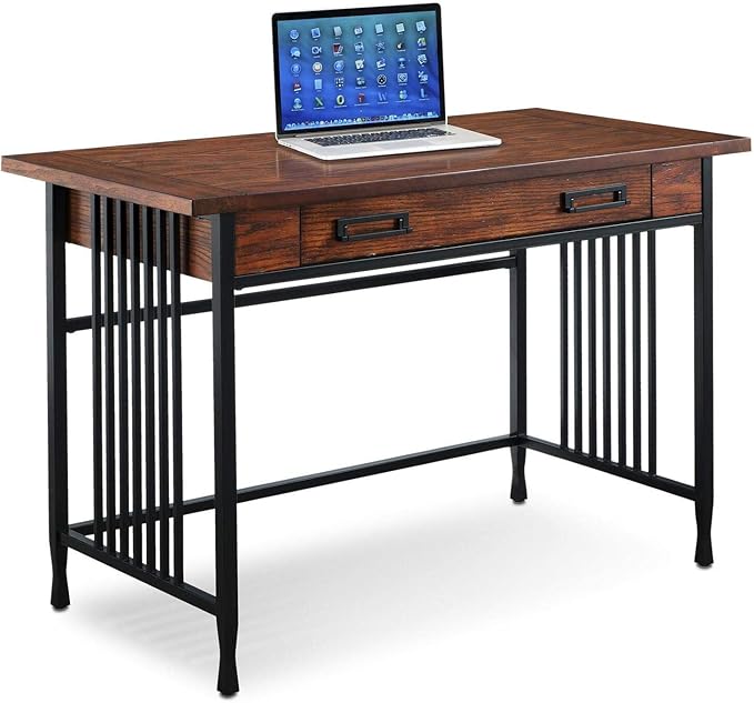 Leick Home 11200 Ironcraft Rustic Writing/Computer Desk with Drop Front Keyboard Drawer, Mission Oak and Black, 22x 46x 30, Brownbronze - LeafyLoom