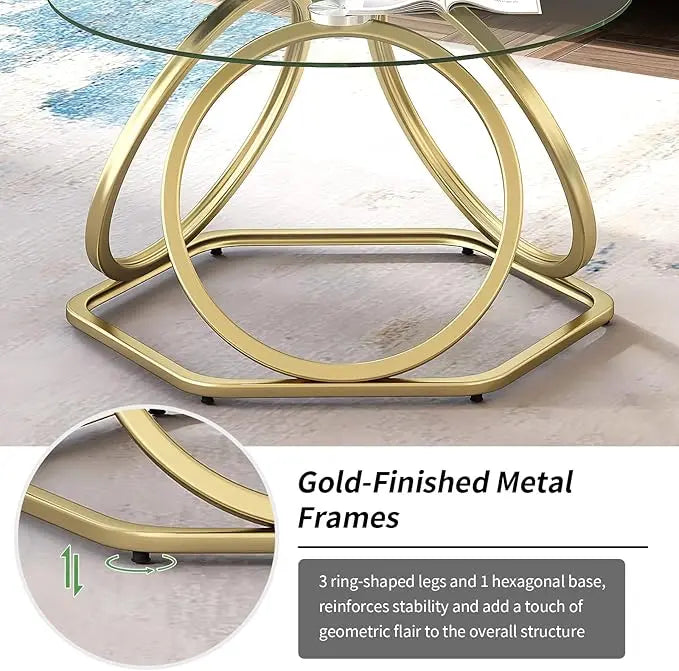 O&K FURNITURE Gold Coffee Table, Modern Glass Coffee Table Living Room Table with Hexagonal Base, Round Coffee Table for Home&Office, Gold Finish, 1 PC… - LeafyLoom