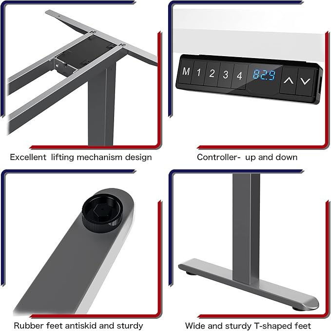 AIMEZO Standing Desk Frame, Dual Motor Electric Height Adjustable Sit Stand Desk Frame with 4 Memory Preset Button, USB Charging Port for Home Office (2 Tier Legs, Gray) - LeafyLoom