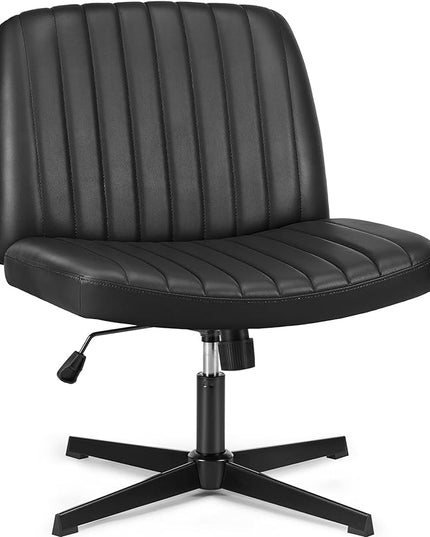 OLIXIS Cross Legged Armless Wide Adjustable Swivel Padded Home Office Desk Chair, Black - LeafyLoom