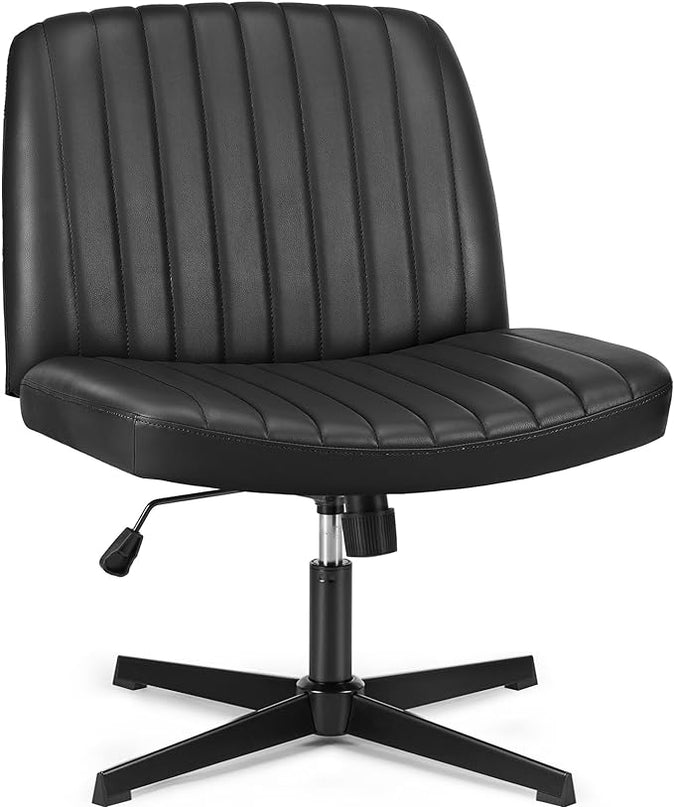 OLIXIS Cross Legged Armless Wide Adjustable Swivel Padded Home Office Desk Chair, Black - LeafyLoom