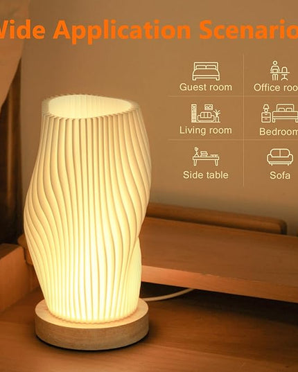 Bedside Lamps for Bedroom Nightstand Lamp,Vintage Style Striped Small Night Light Lamp,Gold Mini Modern Lamp with Woodbase,Gold Mini Table Lamp LED Lights for Living Room,Dorm,Kids Room,Office - LeafyLoom