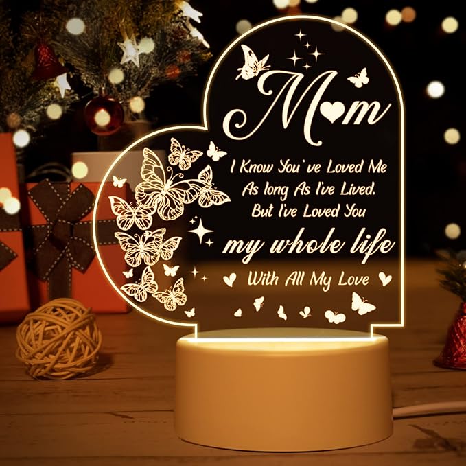 Mothers Day Gifts, Gifts for Mom, Birthday Gifts for Mom from Daughter Son, Best Mom Ever Gifts for Thanksgiving, Christmas, Engraved Night Light Gifts for Mom Who Has Everything, Bonus Mom, Stepmom - LeafyLoom