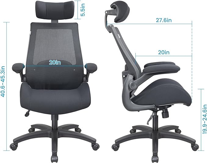 BOLISS 400lbs Ergonomic Mesh Office Chair, High Back Desk Chair - Adjustable Headrest with Flip-Up Arms, Tilt Function, Lumbar Support and Swivel Computer Task Chair-Black - LeafyLoom