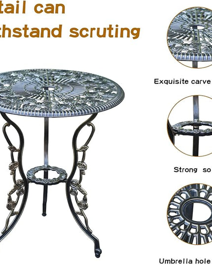 Patio Bistro Set.Rust-Resistant Cast Aluminum Bistro Table Set with Umbrella Hole for Backyard (Rose Copper) - LeafyLoom