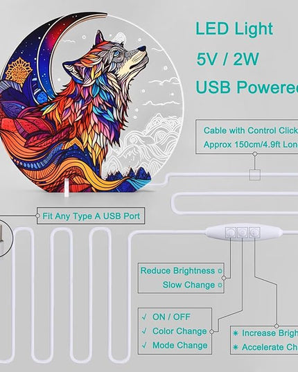Cute Wolf Decor Night Light USB Powered LED Night Lights for Kids Bedroom 7 Colors LED Lamp Wooden Night Lamp for Room Decor Aesthetic - LeafyLoom
