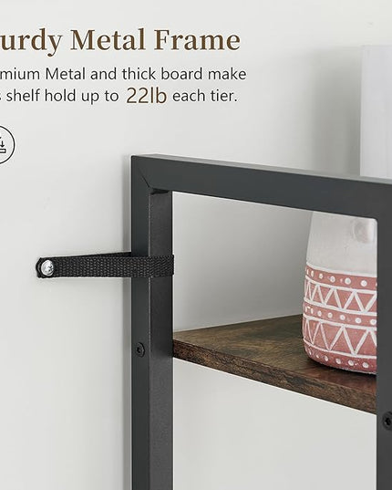 Tajsoon 5 Tier Ladder Bookshelf Industrial Ladder Shelf, Narrow Tall Skinny Bookshelf with Metal Frame, Multipurpose Standing Book Shelf for Bedroom, Living Room, Kitchen, Home Office, Rustic Brown - LeafyLoom