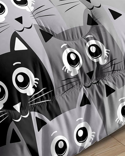 Cat Comforter Set Twin Size - 2Pcs Grey Cat Bedding Set for Boys Girls Teens Cute Animals Themed Bedding Set Warm Ultra Soft Cartoon Cat Quilt Cover with 1 Pillowcase for Kids Room Decor - LeafyLoom