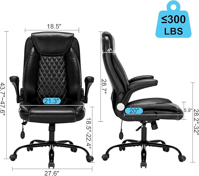 Office Chair Desk Chair High Back Computer Chair - Adjustable Lumbar Support with Flip-Up Arms PU Leather Chair with Spring Cushion - LeafyLoom