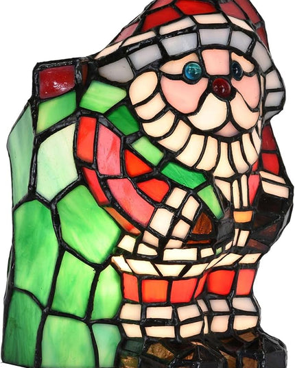 Bieye L10826 Christmas Santa Claus Table Lamp Tiffany Style Stained Glass Night Light for Home Décor (5.75" L x 6.75" D x 9" H) - LeafyLoom