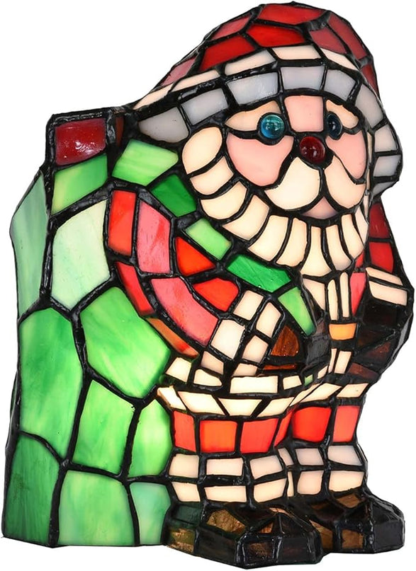 Bieye L10826 Christmas Santa Claus Table Lamp Tiffany Style Stained Glass Night Light for Home Décor (5.75" L x 6.75" D x 9" H) - LeafyLoom