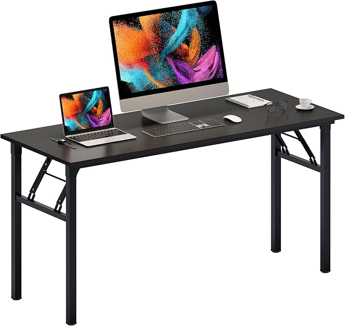 Need Home Office Desk - 60 Inches Large Computer Desk Sturdy Black Table Foldable Desk Gaming Computer Table No Assembly Required AC5CB 60 inch - LeafyLoom