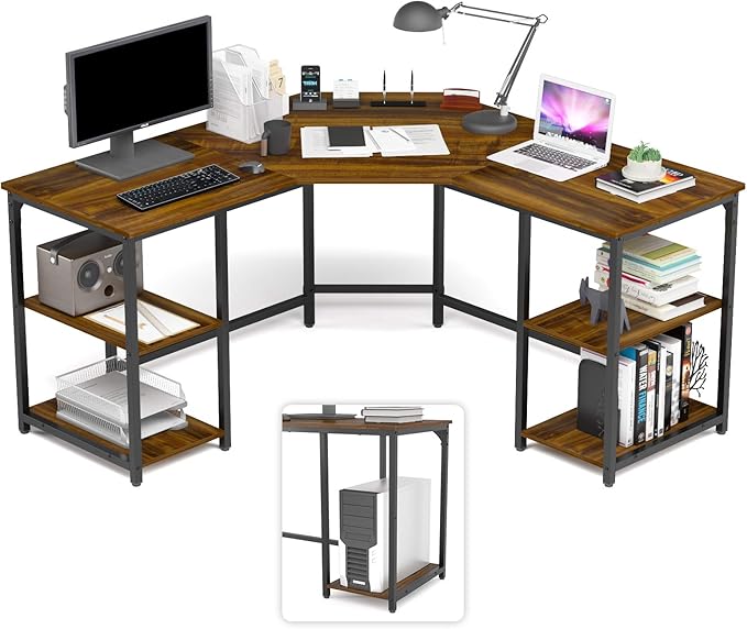 Elephance Large L-Shaped Computer Desk with Shelves, Corner Desk, Home Office Writing Workstation, Gaming Desk PC Latop Table with Storage - LeafyLoom