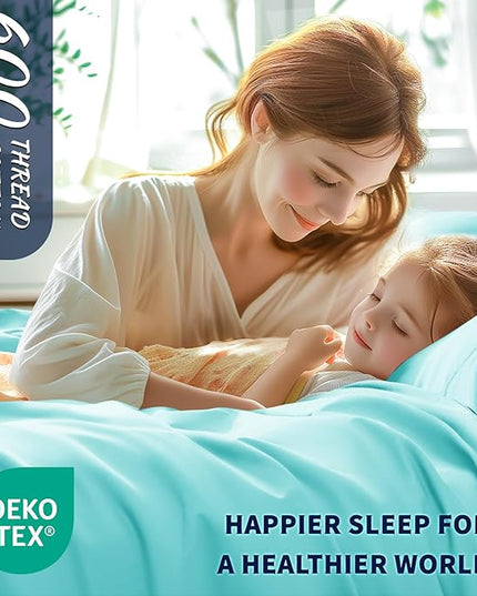 Shilucheng 100% Cotton King Size Sheets Set - 600 Thread Count，Luxury Egyptian Cotton Bed Sheets，5-Star Hotel Quality Sheets, Breathable & Cooling, 16 Inch Deep Pocket - 4 Piece (Seafoam, King) - LeafyLoom